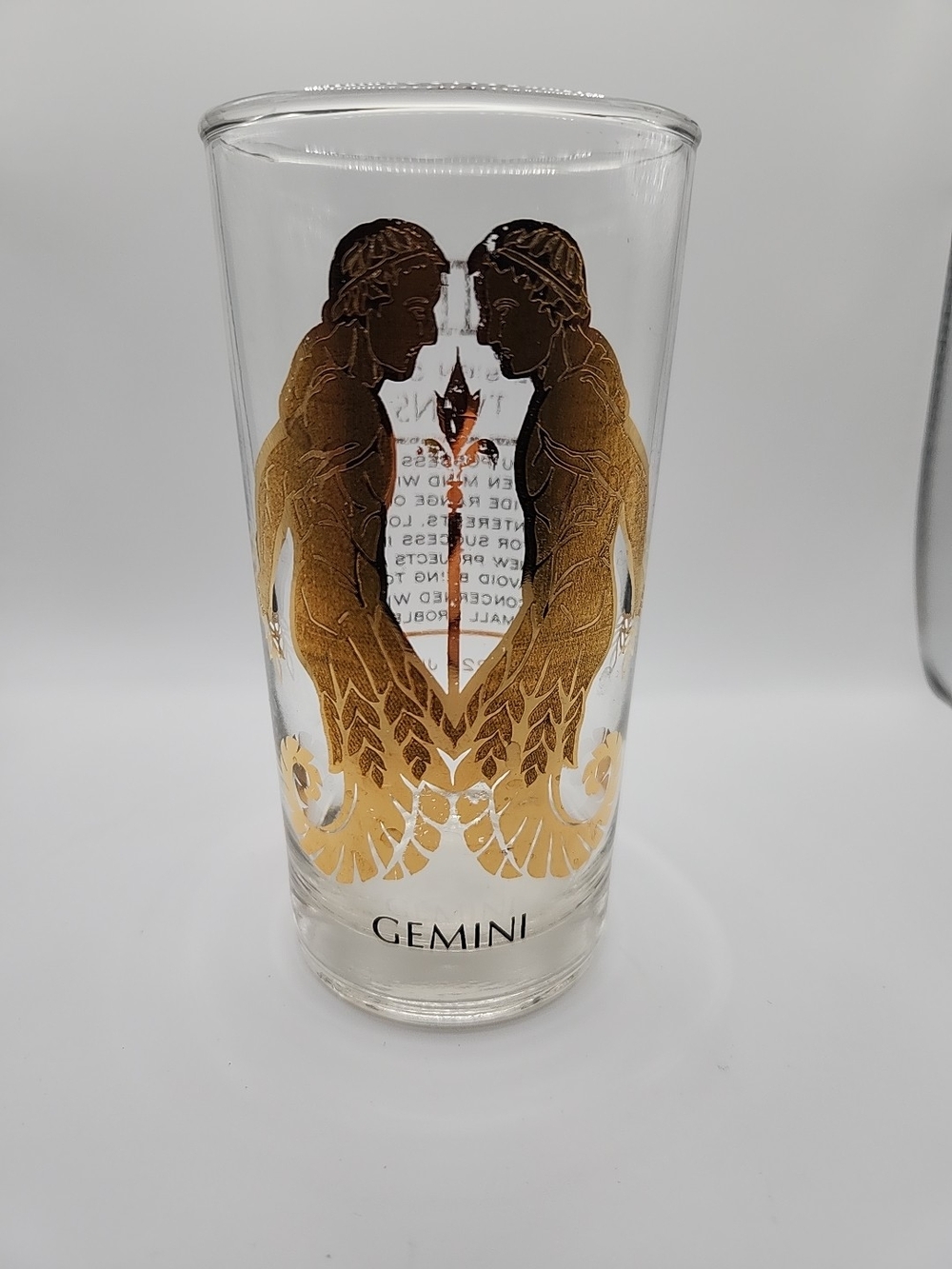 Gemini Zodiac Highball Glass with Gold twin. Vintage
